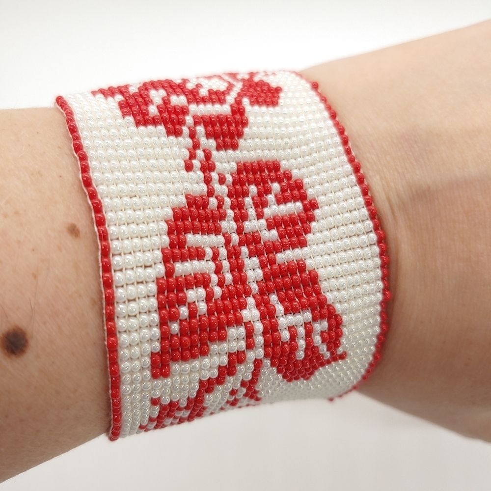 Loom Beaded Bracelets Pearl & Red Roses